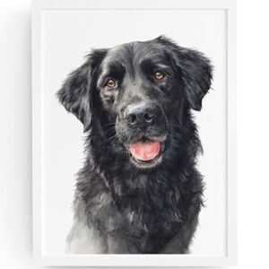 Watercolor Black Golden Retriever Dog Portrait Wall Art Print, Unframed